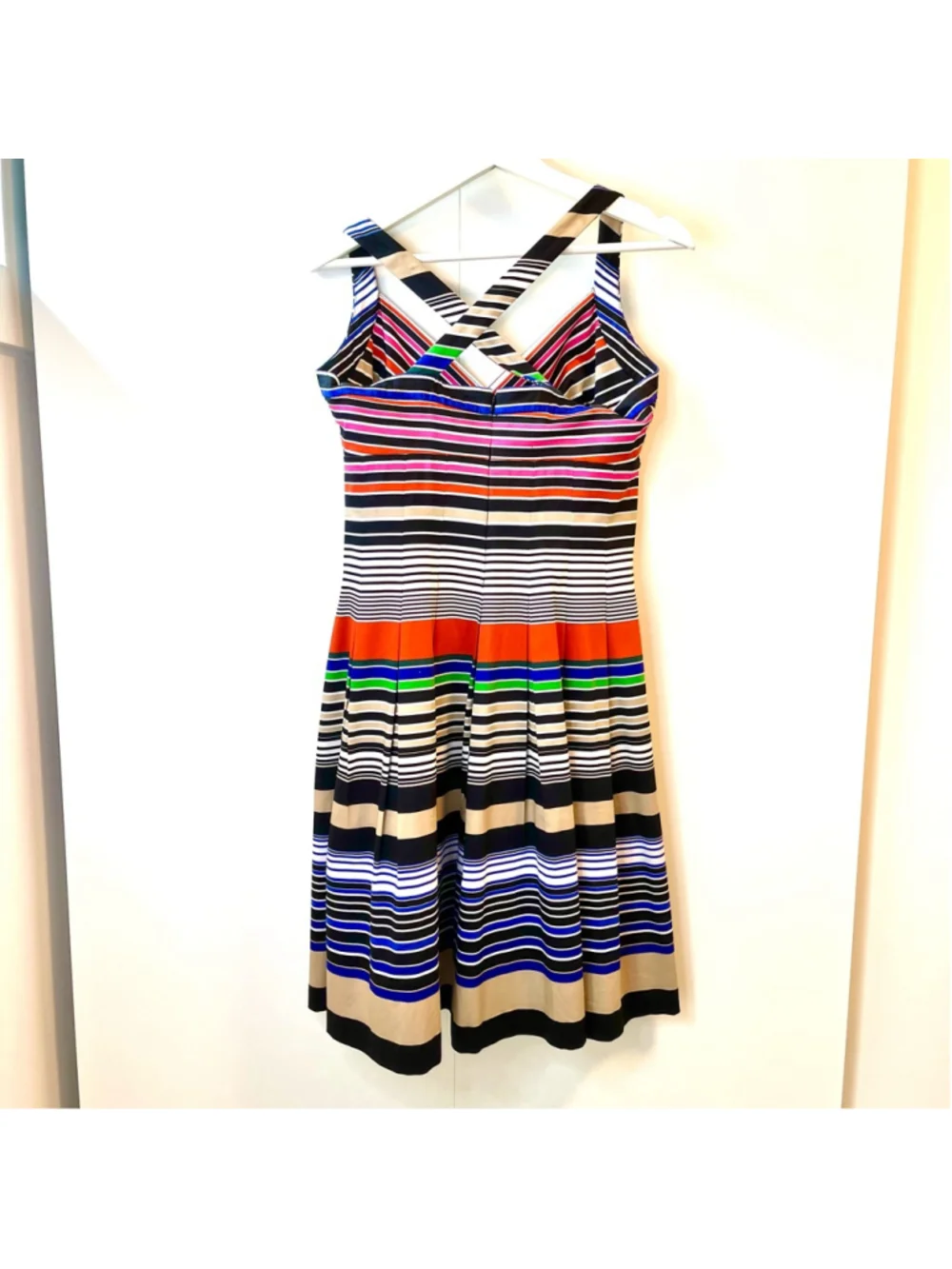 Calvin Klein Multicolor Striped Fit & Flare Pleated Sundress Cotton Stretch Midi - Picture 8 of 16